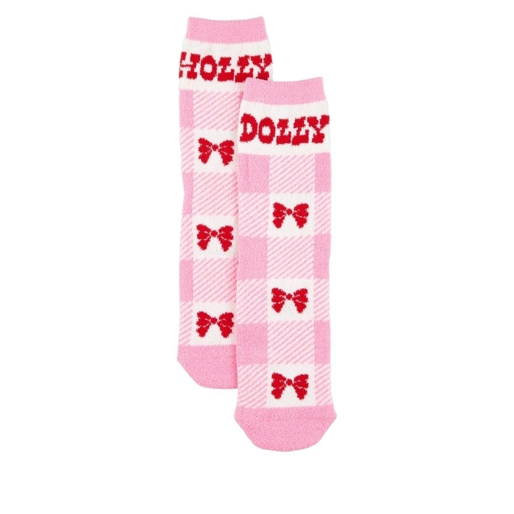 DOLLY PARTON Pink and Red Checkered Socks with Bows - Picture 1 of 8
